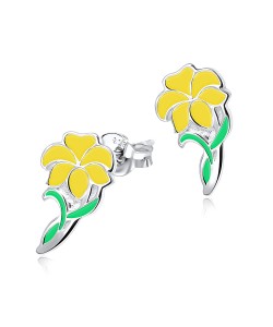 Yellow Hibiscus Blooming Silver Ear Stud STS-3469